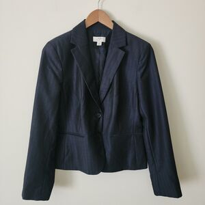 Ann Taylor Loft Womens Wool-Blend Pinstriped Blazer Jacket Black Navy Blue Sz 6
